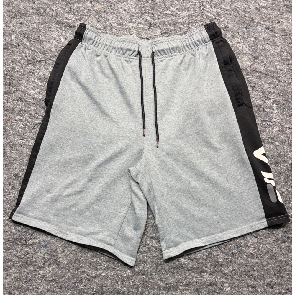 Fila Mens Athletic Shorts Gray Black Logo Zipper Pocket Drawstring Size Large